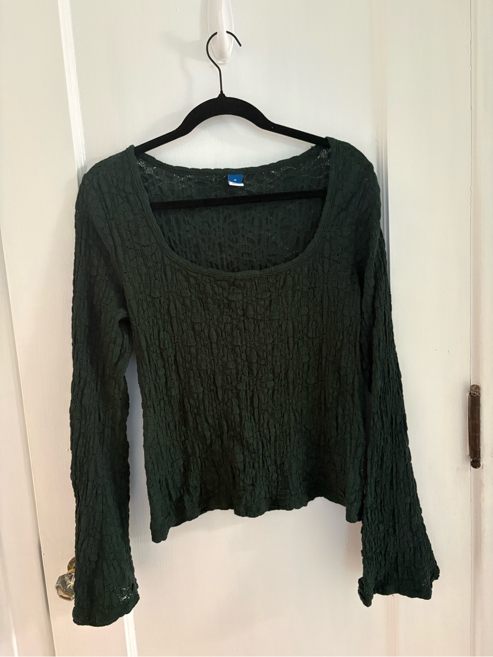 Old Navy Forest Green Textured Long-Sleeve Scoop Neck Top